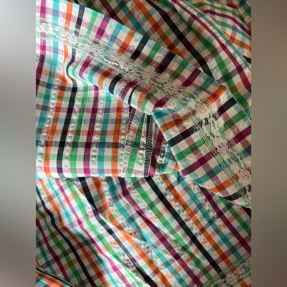 NWT Anne Klein Sleeveless Seersucker Multi Color Plaid Sundress Dress Tie Waist - Picture 4 of 6
